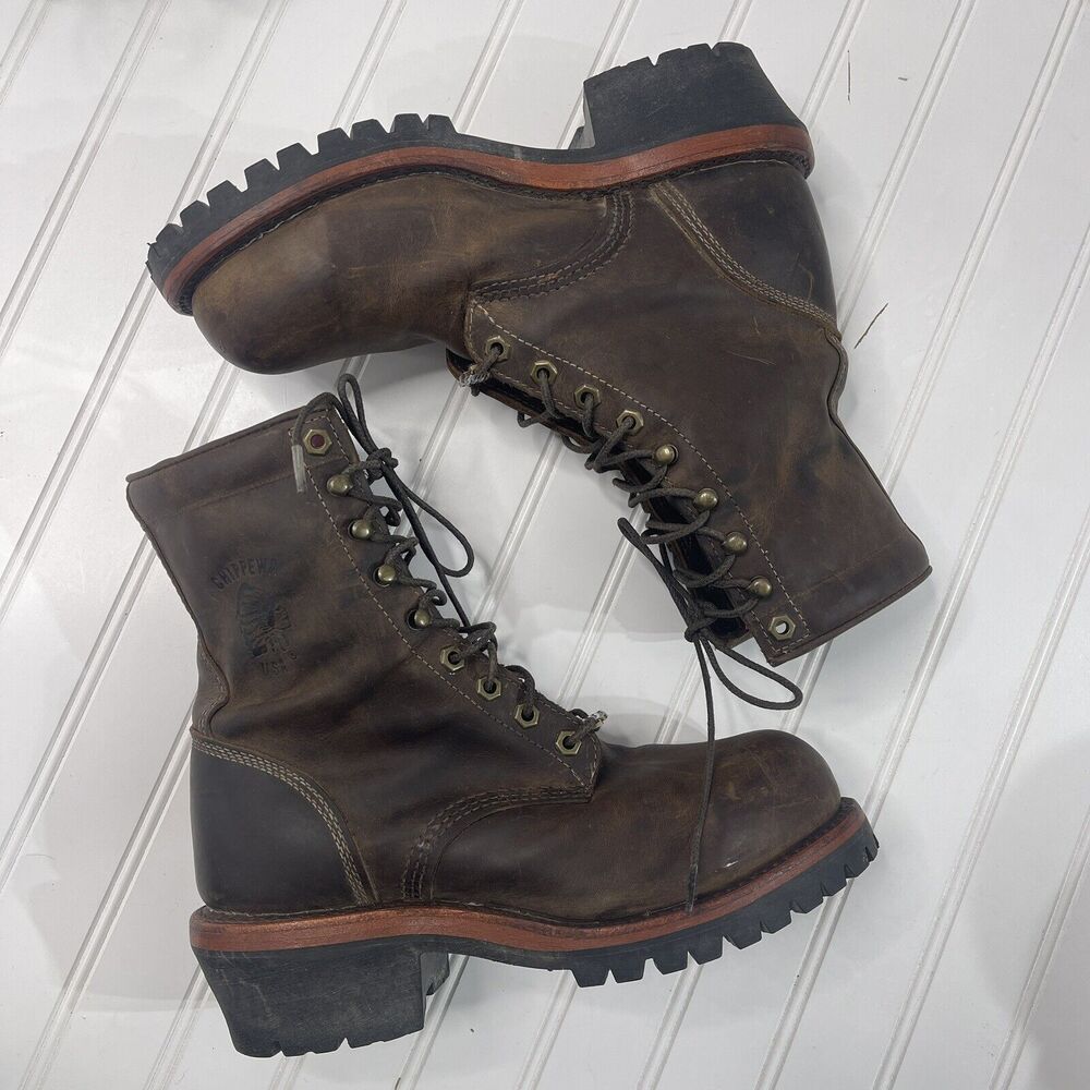 CHIPPEWA 8-Inch EH Steel Toe LOGGER Work BOOTS Made in USA 7.5D Wide Style 20091